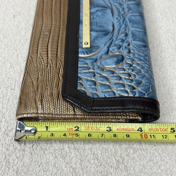 Brahmin Embossed Leather Women's Clutch Wallet Checkbook Blue & Brown Designer - Picture 11 of 12